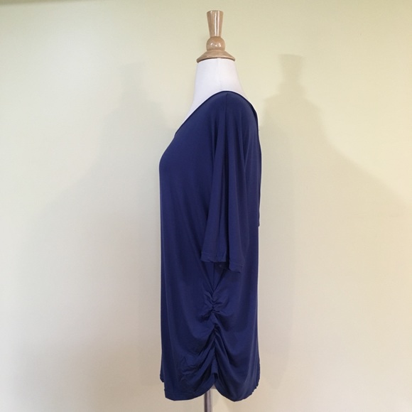 Open Cutout T Back Ruched Sides Drapey Top Navy - Picture 5 of 7